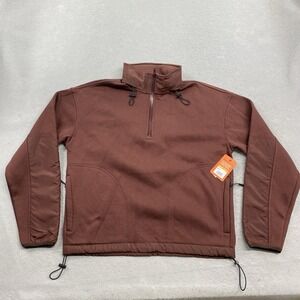 Bass Outdoor Sweatshirt Mens Small Red Convertible Hoodie Half Zip Fleece